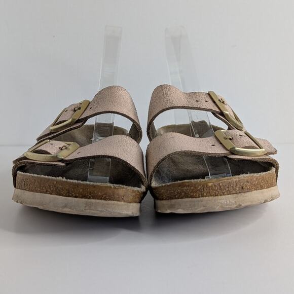Birkenstock Sandals Arizona EU 40 Pink Gold Flat Slides Leather Open Toe Slip On - Picture 4 of 15